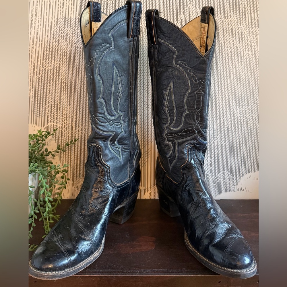 Larry Mahan Vintage Women’s Black Eel Skin Exotic Western Cowboy Boots - Sz 7 B